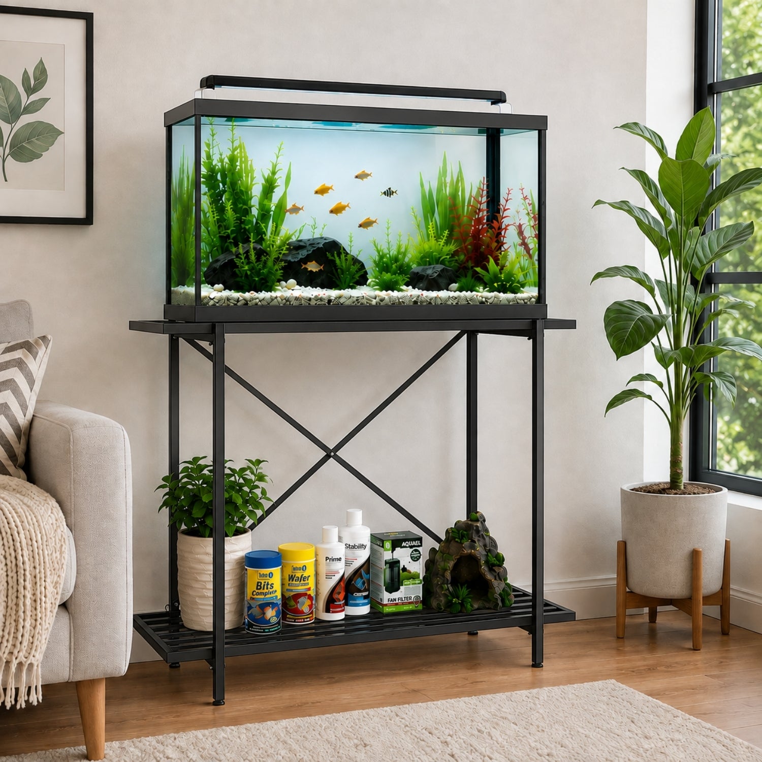 Ecofynd AquaLift 2-Tier Metal Aquarium Stand – Strong, Sleek & Space-S