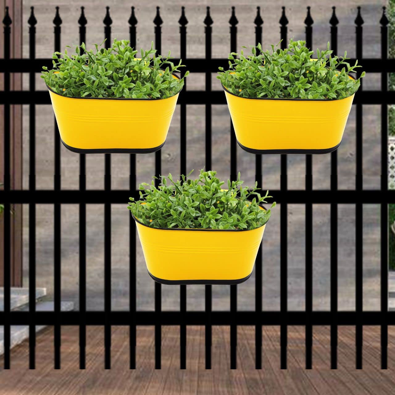 balcony railing planter pots india Oval Yellow/Black 10" Balcony Railing Planter