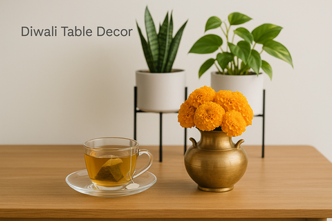 Diwali Table Decor: Herbal Tea + Floral Vase + Plant Stands
