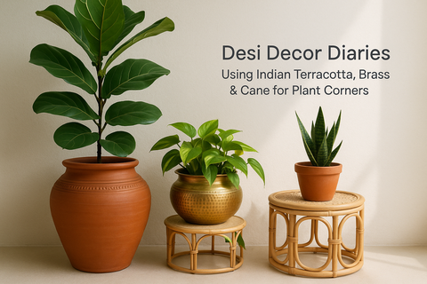 Desi Decor Diaries: Using Indian Terracotta, Brass & Cane for Plant Corners