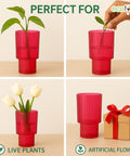ecofynd Glass Vase for Flowers & Décor – Symmetrical Ribbed Pattern | Pink