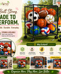 ecofynd Black Sports Ball Storage Rack with 360° Rotating Wheels