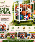 ecofynd White Sports Ball Storage Rack with 360° Rotating Wheels