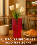 ecofynd Glass Vase for Flowers & Décor – Symmetrical Ribbed Pattern | Pink