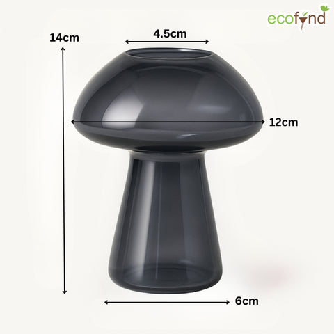 ecofynd Glass Vase for Flowers & Décor – Mushroom Shaped | Grey