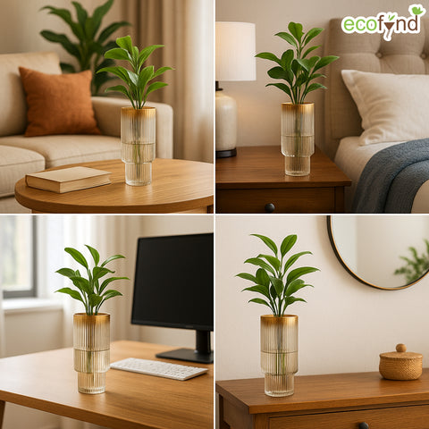 ecofynd Glass Vase for Flowers & Décor – Symmetrical Ribbed Pattern | Clear