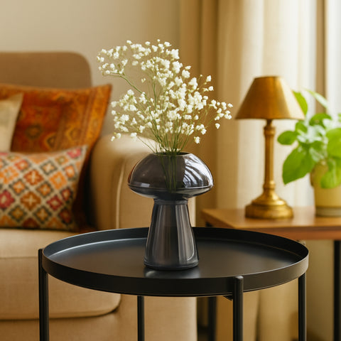 ecofynd Glass Vase for Flowers & Décor – Mushroom Shaped | Grey