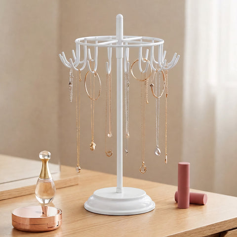 ecofynd Ecofynd Rotating Jewelry Organizer Stand with 20 Hooks (White)