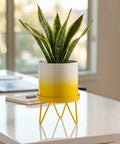 ecofynd Ecofynd Lucas Tabletop Metal Planter with Yellow Stand
