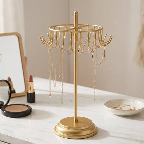 ecofynd Ecofynd Rotating Jewelry Organizer Stand with 20 Hooks (Golden)