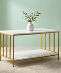 ecofynd Ecofynd 35 Inch White & Gold 2-Tier Center Table for Minmalist Living Rooms