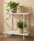 ecofynd Eric Jr Metal White Plant Stand – 2 Tier Utility Display for Home & Garden