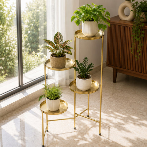ecofynd Ecofynd Kian 4-Tier Foldable Metal Plant Stand for Balcony & Garden (Golden)