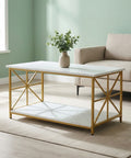 ecofynd Ecofynd 35 Inch White & Gold 2-Tier Center Table for Modern Living Rooms