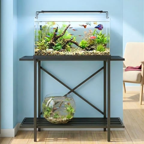 ecofynd 2-Tier Black Fish Tank Stand
