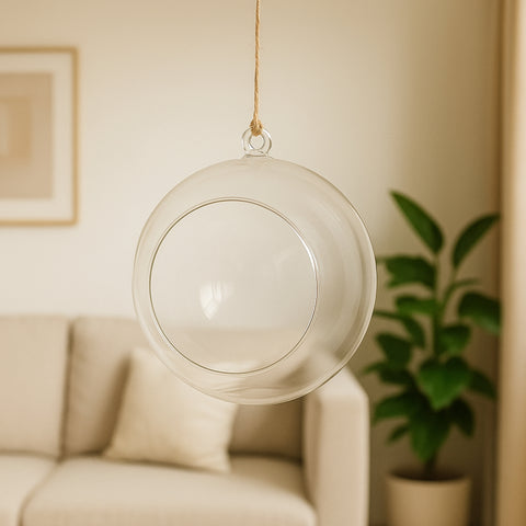 ecofynd Hanging Glass Planter – Cut Sphere Design | Clear Transparent Glass, Medium