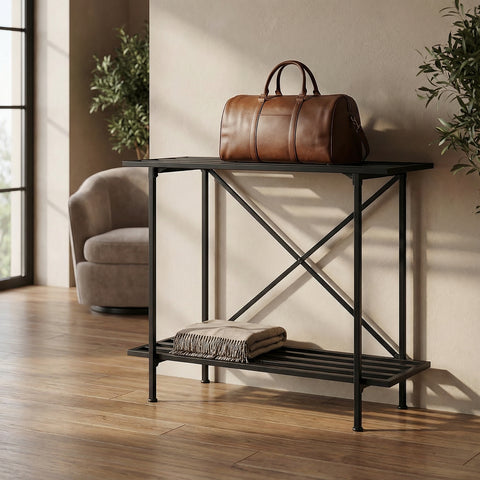 ecofynd 2-Tier Black Metal Luggage Rack