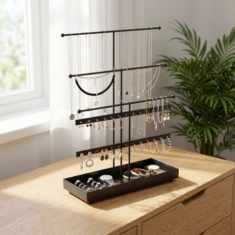 ecofynd 5-Tier Black Metal Jewelry Organizer Stand