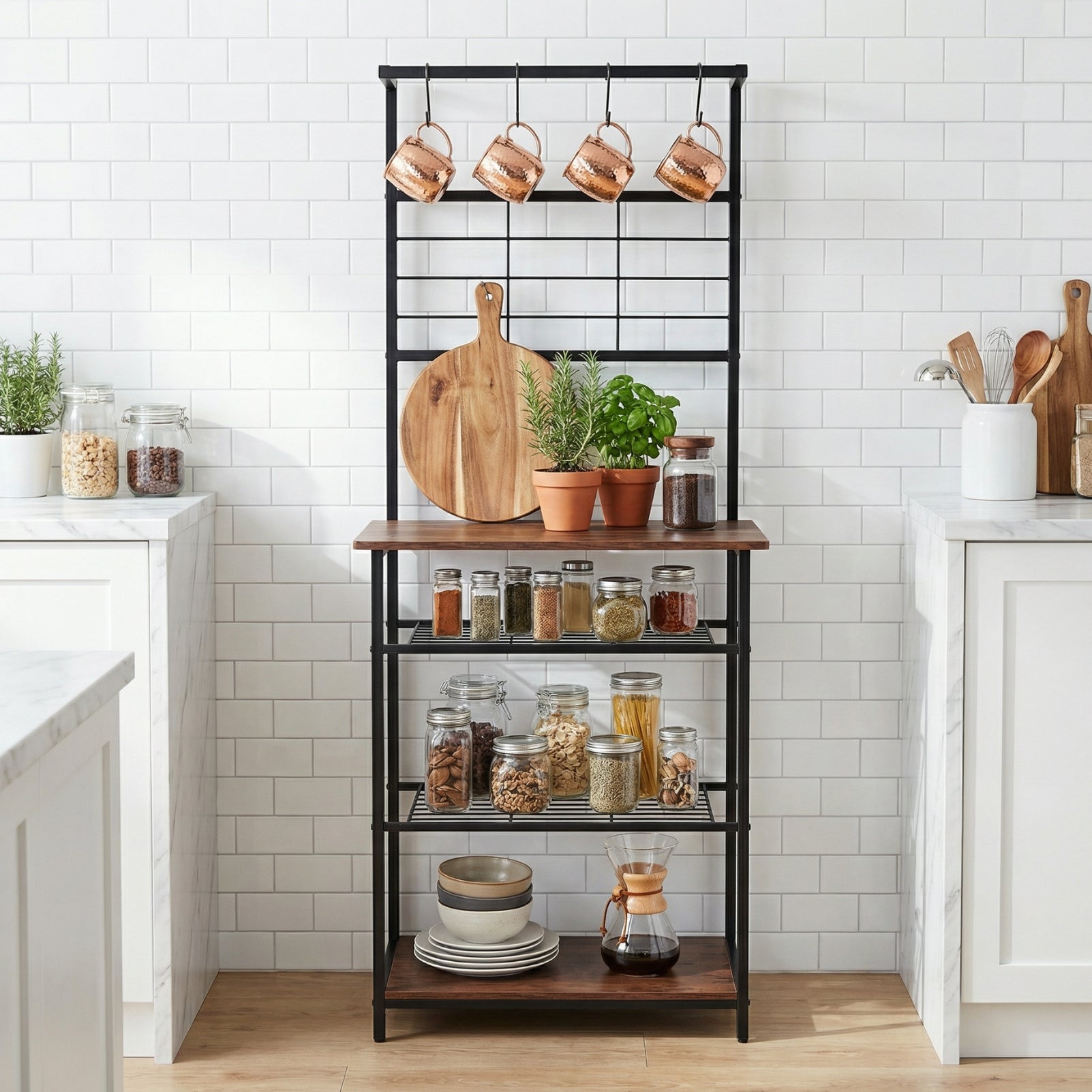 4-Tier Storage Rack with Hanging Hooks for Kitchen Organizer – Ecofynd