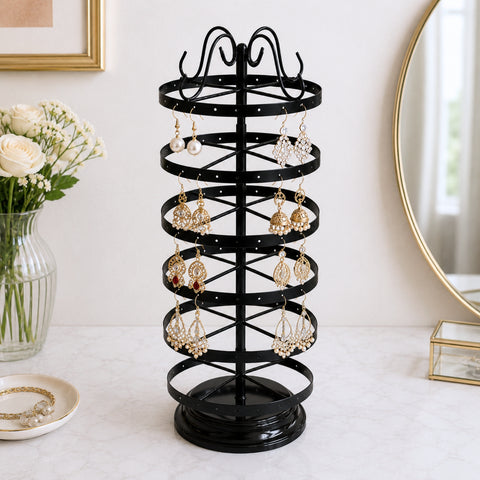 ecofynd Ecofynd 6-Tier Rotating Jewelry Organizer Stand with 144 Holes, Black Metal Earring Holder