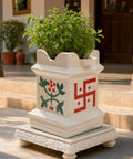 ecofynd Ecofynd 12 Inch Ceramic Tulsi Planter with Diya Holder Ivory