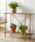 ecofynd Adam Metal Golden Plant Stand – 2 Tier Utility Display for Home & Garden
