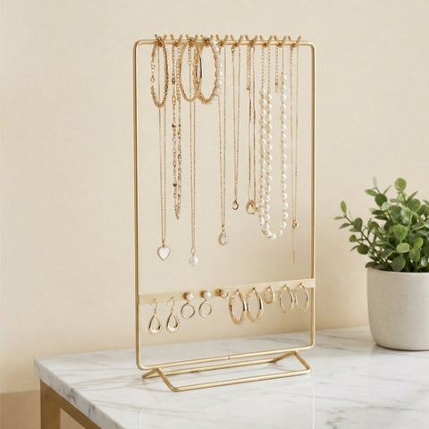 ecofynd Ecofynd 2-Tier Golden Metal Jewelry Organizer Stand with 11 Hooks & 10 Earring Holes