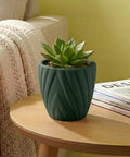 ecofynd Ecofynd Dark Green Twisted 4 Inch Ceramic Cachepot Planter for Indoor Plants
