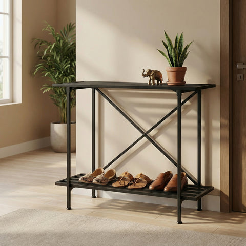 ecofynd 2-Tier Metal Storage Bench for Entryway