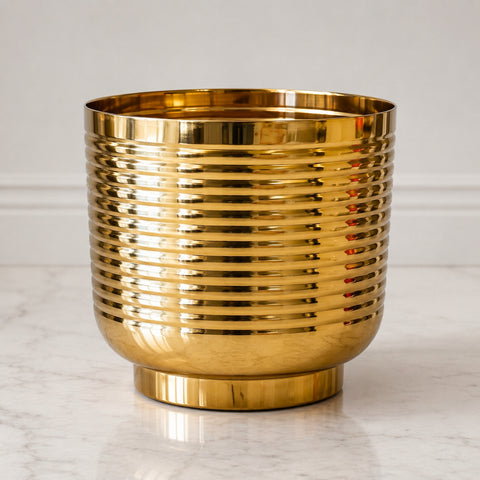 ecofynd Halo Ribbed 7 Inch Planter - Gold Finish Symmetrical Design