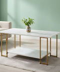 ecofynd Ecofynd 39 Inch White & Gold 2-Tier Center Table for Living Rooms