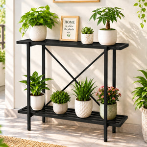 Ecofynd Adam Metal Plant Stand | 2-Tier Shelf for Indoor & Outdoor Use | Ecofynd
