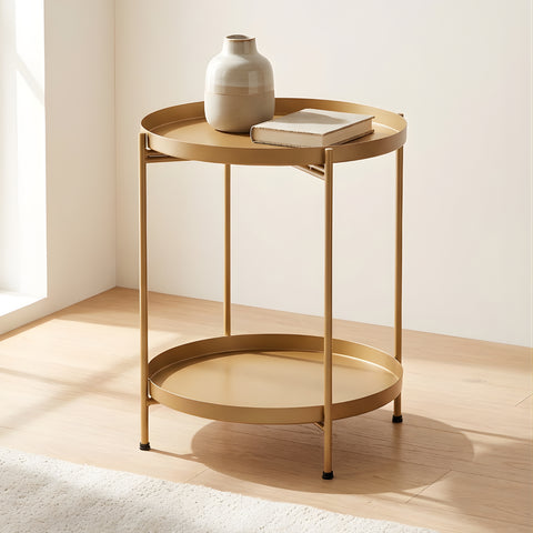 ecofynd Ecofynd Multipurpose AureoNest Gold 2-Tier Side Table