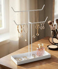 ecofynd Ecofynd 2-Tier Jewelry Hanger Stand with Storage Tray (White)