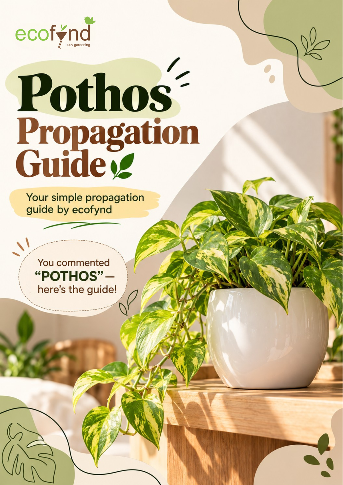 Ecofynd Pothos Propagation Guide cover featuring a golden pothos in a white pot
