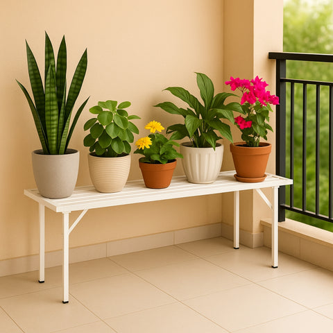 Ecofynd White Heavy-Duty Metal Plant Stand – Stable Multi-Pot Organizer