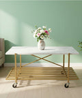 ecofynd Modern 2-Tier Centre Table (35 Inch, White & Gold Metal Frame)