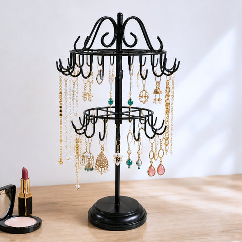 ecofynd Ecofynd Rotating 2 Tier Jewelry Organizer Stand with 40 Hooks (Black)