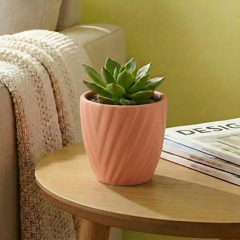 ecofynd Ecofynd Peach Twisted 4 Inch Ceramic Cachepot Planter for Indoor Plants