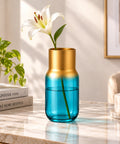 ecofynd Glass Vase for Flowers & Decor – Clear Tumbler Shape | Aqua & Gold