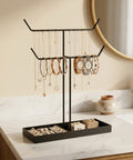 ecofynd Ecofynd 2-Tier Jewelry Hanger Stand with Storage Tray (Black)