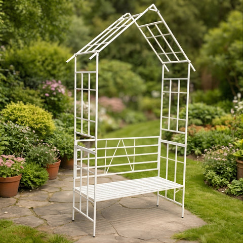 ecofynd Ecofynd White Arbor 2 Seater Garden Bench for Outdoors Hut Shaped