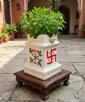 ecofynd Ecofynd 10 Inch Ceramic Tulsi Planter with Diya Holder Ivory