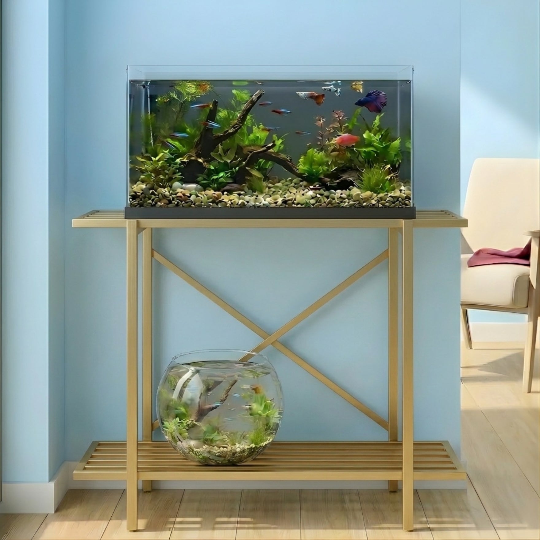 2-Tier Gold Fish Tank Stand – Ecofynd