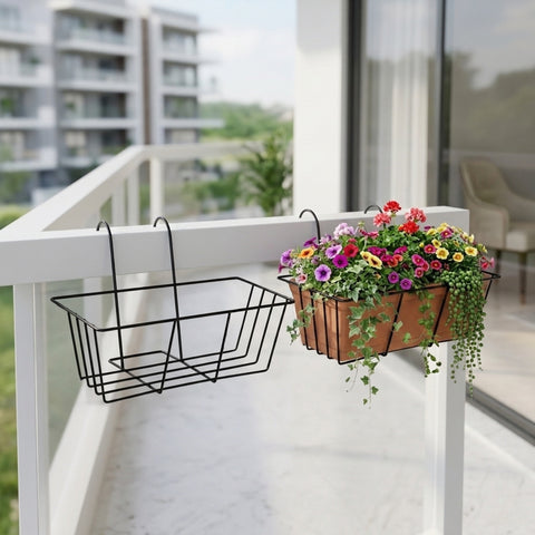 ecofynd 2 Pack 16 Inches Metal Hanging Flower Pot Stand For Railing Planter