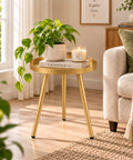 ecofynd Multipurpose Aurelia II Foldable Golden Metal Coffee Table (3 Legs)