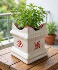 ecofynd Ceramic Tulsi Plant Pot – Elegant Spiritual & Indoor Planter