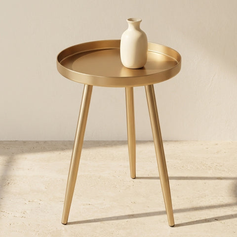 ecofynd Multipurpose Aurelia II Foldable Golden Metal Coffee Table (3 Legs)