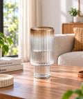 ecofynd Glass Vase for Flowers & Decor – Symmetrical Ribbed Pattern | Clear