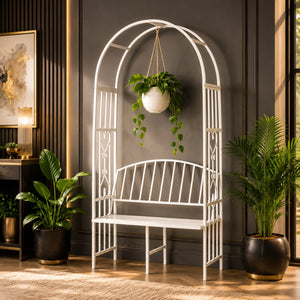 ecofynd Wide Garden Arch with Bench – Elegant Metal Arbor for Climbing Plants